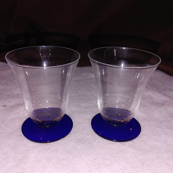 Other - Vintage Cobalt Blue Footed Stem Juice Glasses